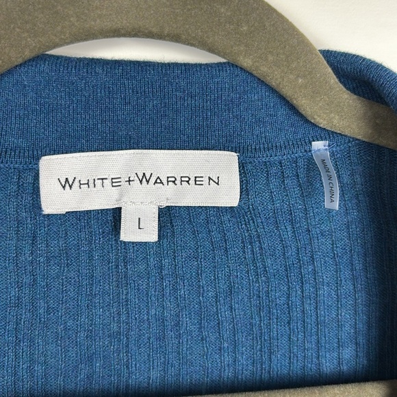 White + Warren Teal Ribbed Collared Sweater - L - Picture 5 of 8